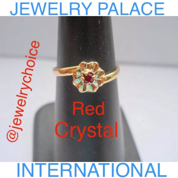 🆕14K Gold Filled Red Austrian Crystal Flower Kids Ring. - Picture 1 of 4
